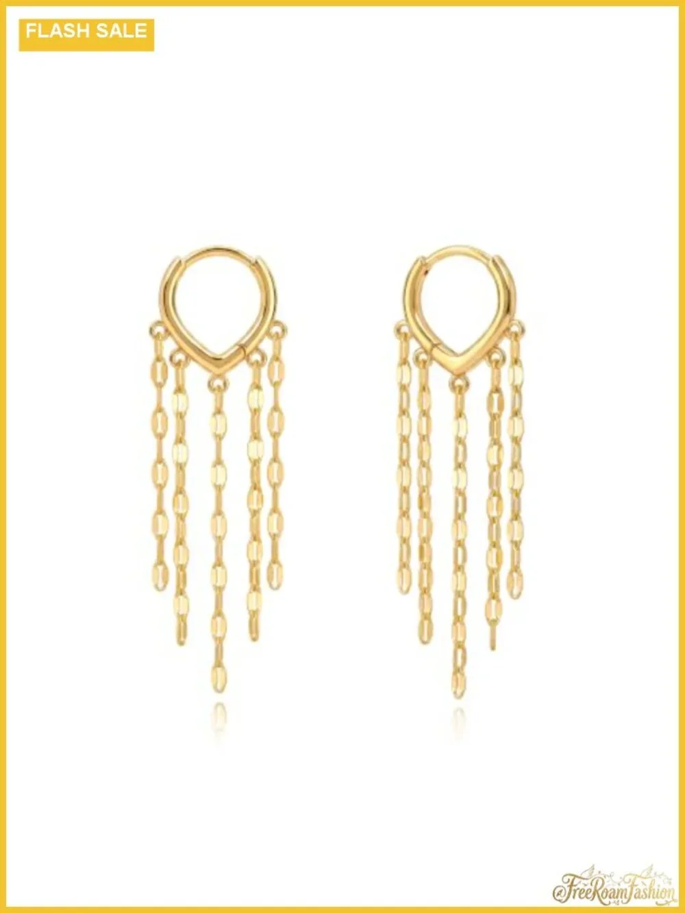 14K Gold Plated Stainless Steel Dangle Hoop Earrings Tassel Chain